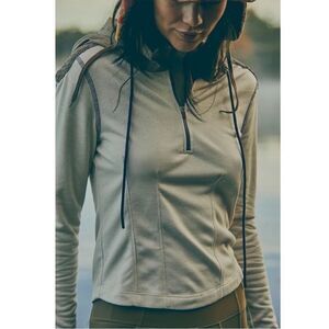 Free People Movement Quarter Zip Hoodie XS NWT Beige Panel Active Pullover